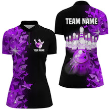 Load image into Gallery viewer, Purple Butterfly Bowling Shirts For Men Women Custom 1/4 Zip Bowling Jersey Team BDT505