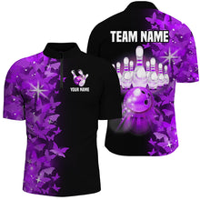Load image into Gallery viewer, Purple Butterfly Bowling Shirts For Men Women Custom 1/4 Zip Bowling Jersey Team BDT505