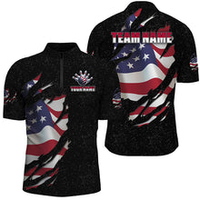 Load image into Gallery viewer, Patriotic Bowling Jersey For Couples Custom Black Bowling Shirt Men Women| Quarter-Zip BDT518