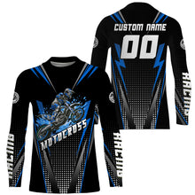 Load image into Gallery viewer, Personalized Blue Motocross Jersey Kid&amp;Adult Upf30+ Dirt Bike Shirt Off-Road Motorcycle Racing PDT671