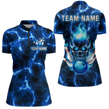Load image into Gallery viewer, Skull Bowling Shirt For Men Women Custom 1/4 Zip Bowling Team Jersey Lightning Blue BDT494