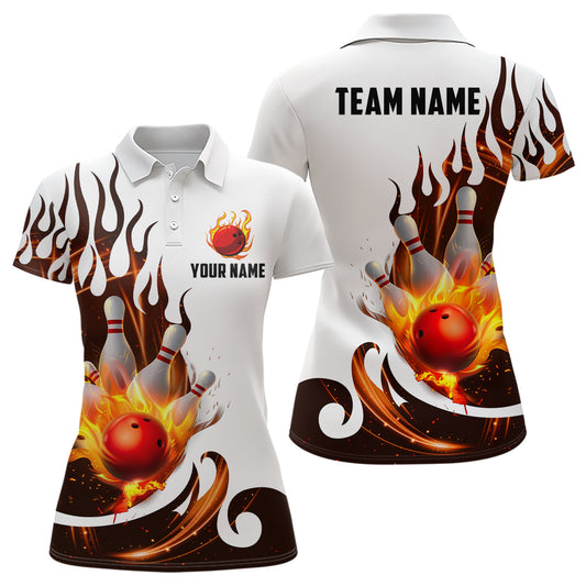 White&Orange Bowling Shirts For Men & Women Custom Flame Bowling Team Jersey Polo BDT537