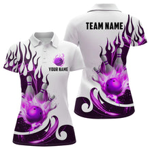 Load image into Gallery viewer, White&amp;Purple Bowling Shirts For Men &amp; Women Custom Flame Bowling Team Jersey Polo BDT537