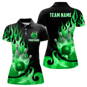 Custom Black & Green Bowling Shirts For Men & Women Flame Bowling Team Jersey Polo BDT536