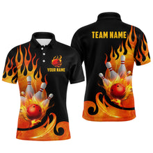 Load image into Gallery viewer, Custom Black &amp; Orange Bowling Shirts For Men &amp; Women Flame Bowling Team Jersey Polo BDT536