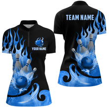 Load image into Gallery viewer, Custom Black &amp; Blue Bowling Shirts For Men &amp; Women Flame Bowling Team Jersey Quarter-Zip BDT536