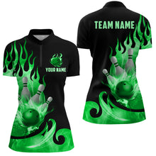 Load image into Gallery viewer, Custom Black &amp; Green Bowling Shirts For Men &amp; Women Flame Bowling Team Jersey Quarter-Zip BDT536