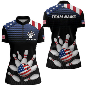 Custom American Flag Bowling Jersey Men Women Patriotic Bowling 1/4 Zip Shirt For Team BDT492