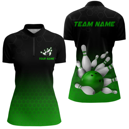 Personalized Green Bowling Shirt for Men & Women Bowling Team Jersey Bowling Quarter-Zip BDT555