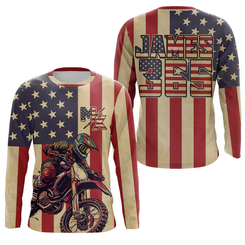 American Flag Motocross Jersey Youth Men Women UPF30+ Custom MX Dirt Bike Shirts MX Motorcycle PDT705
