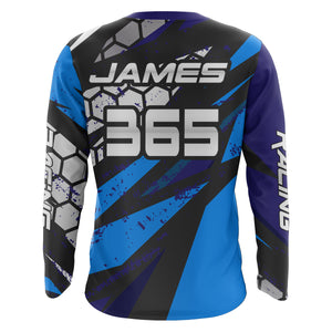 Motocross Jersey Blue UPF30+ Youth Kids Mens Dirt Bike Shirt Extreme Racing Shirt Off-Road XM35