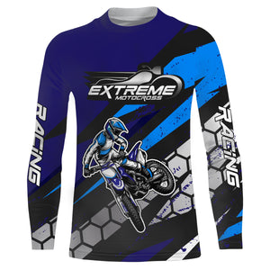 Motocross Jersey Blue UPF30+ Youth Kids Mens Dirt Bike Shirt Extreme Racing Shirt Off-Road XM35