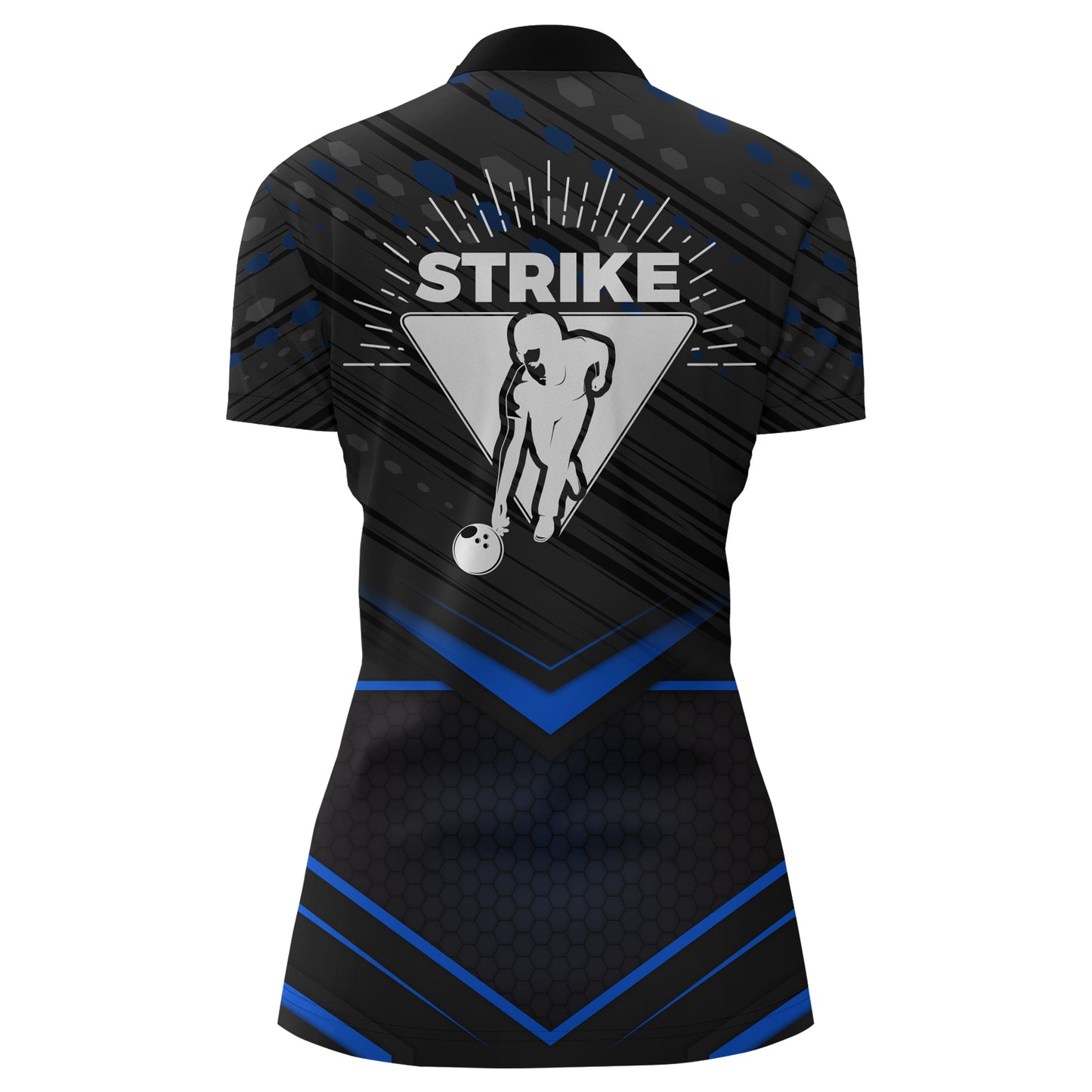 Strike Bowling Shirt for Women Personalized Bowling Jersey Blue&Black Bowling Quarter-Zip Shirt BDT259
