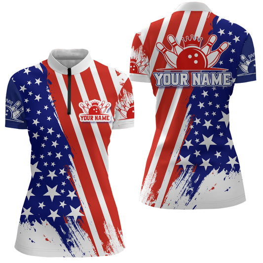 Personalized Bowling Jersey Women American Bowling Shirt Team Custom Bowling Quarter-Zip Shirt BDT307