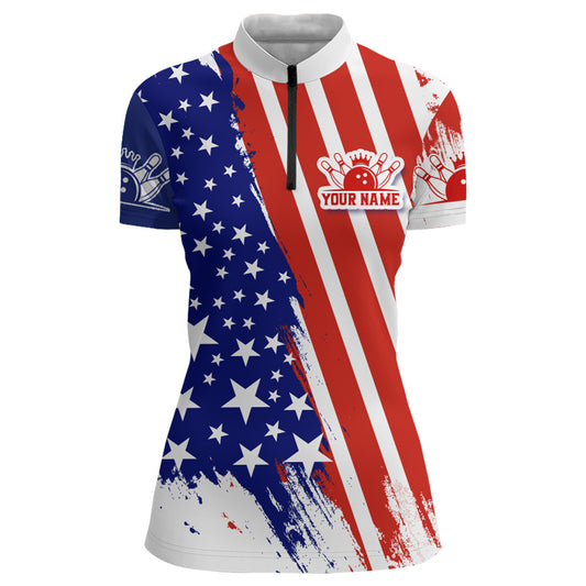 Personalized Bowling Jersey Women American Bowling Shirt Team Custom Bowling Quarter-Zip Shirt BDT307