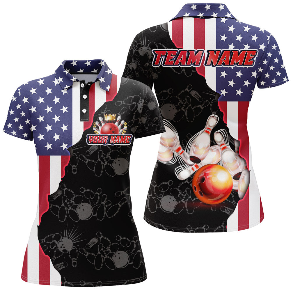 American Bowling Shirt For Women Patriotic Bowling Jersey Team League Bowling Polo Shirt BDT313