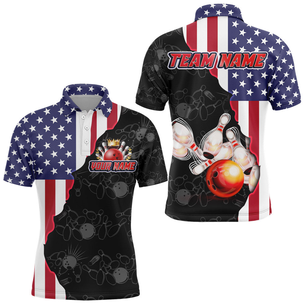American Bowling Shirt For Men Patriotic Bowling Jersey Team League Bowling Polo Shirt BDT313