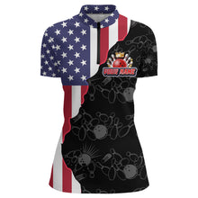 Load image into Gallery viewer, American Bowling Shirt For Women Patriotic Bowling Jersey Team League Bowling Quarter-Zip Shirt BDT313