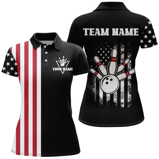 American Bowling Shirt Women Black Bowling Team League Jersey Custom Bowling Polo Shirt BDT357