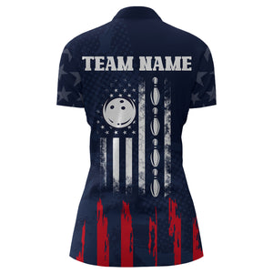 Navy Bowling Quarter-Zip Shirt Women American Bowling Team Jersey Custom Star Bowling Shirts BDT360