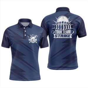 Custom Bowling Shirt For Men Blue Bowling Team League Jersey Strike Bowling Polo Shirt BDT246