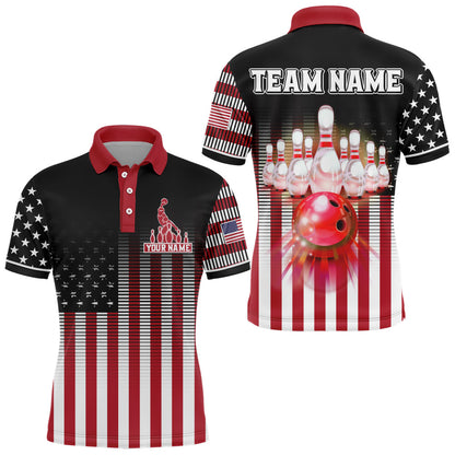 American Bowling Jersey Men Custom Black Bowling Polo Shirt Team Patriot Bowling Shirt BDT317