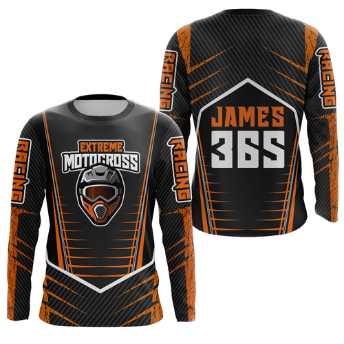 Orange Motocross Jersey Youth&Adult Personalized UPF30+ Skull Dirt Bike Off-Road Shirt Motorcycle PDT769