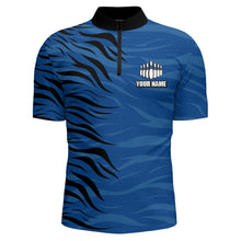 Load image into Gallery viewer, Custom Bowling Quarter-Zip Shirt Blue Bowling Jersey For Men Personalized Bowling League Shirt BDT338