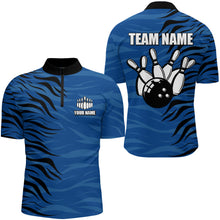 Load image into Gallery viewer, Custom Bowling Quarter-Zip Shirt Blue Bowling Jersey For Men Personalized Bowling League Shirt BDT338