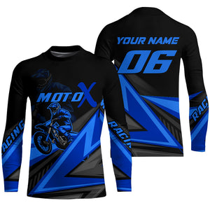 Personalized MotoX Jersey Adult&Kid Upf30+ Blue Motocross Dirt Bike Shirt Off-Road Racing Jersey PDT674