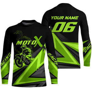 Personalized MotoX Jersey Adult&Kid Upf30+ Green Motocross Dirt Bike Shirt Off-Road Racing Jersey PDT674