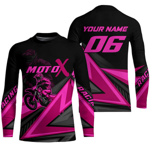 Personalized MotoX Jersey Adult&Kid Upf30+ Pink Motocross Dirt Bike Shirt Off-Road Racing Jersey PDT674