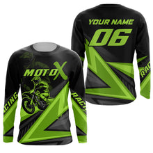 Load image into Gallery viewer, Personalized MotoX Jersey Adult&amp;Kid Upf30+ Green Motocross Dirt Bike Shirt Off-Road Racing Jersey PDT674