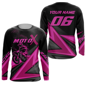 Personalized MotoX Jersey Adult&Kid Upf30+ Pink Motocross Dirt Bike Shirt Off-Road Racing Jersey PDT674