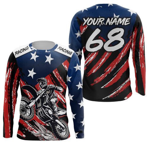 American Flag MX Jersey Custom UPF30+ Adult&Youth Dirt Bike Off-Road Shirt Motorcycle Long Sleeve PDT702