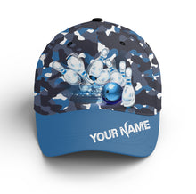 Load image into Gallery viewer, Blue Camo Bowling Hat Custom Name Bowling Cap Personalized Bowling Cap for Team BDT440