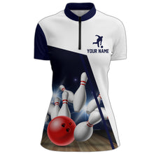 Load image into Gallery viewer, Navy Bowling Quarter-Zip Shirt Women Personalized 3D Bowling Jersey Team League Bowling Shirt BDT283