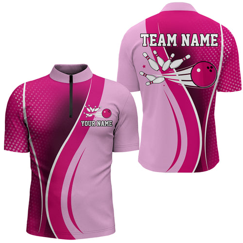 Pink Bowling Shirt For Men & Women Bowling Jersey Custom Team Bowling Shirts 1/4 Zip BDT588