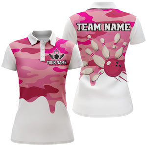 Pink Camo Bowling Jersey Men Women Bowling Team Jersey Custom Bowling Polo Shirts Unisex BDT593