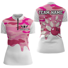 Load image into Gallery viewer, Pink Camo Bowling Jersey Men Women Bowling Team Jersey Custom Bowling 1/4 Zip Shirts Unisex BDT593