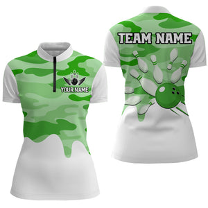 Green Camo Bowling Jersey Men Women Bowling Team Jersey Custom Bowling 1/4 Zip Shirts Unisex BDT593