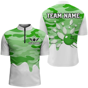 Green Camo Bowling Jersey Men Women Bowling Team Jersey Custom Bowling 1/4 Zip Shirts Unisex BDT593