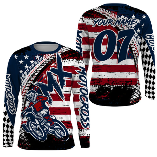 Personalized Motocross Jersey Youth Men UPF30+ American Flag Dirt Bike Shirt MX Off-Road Motorcycle PDT620