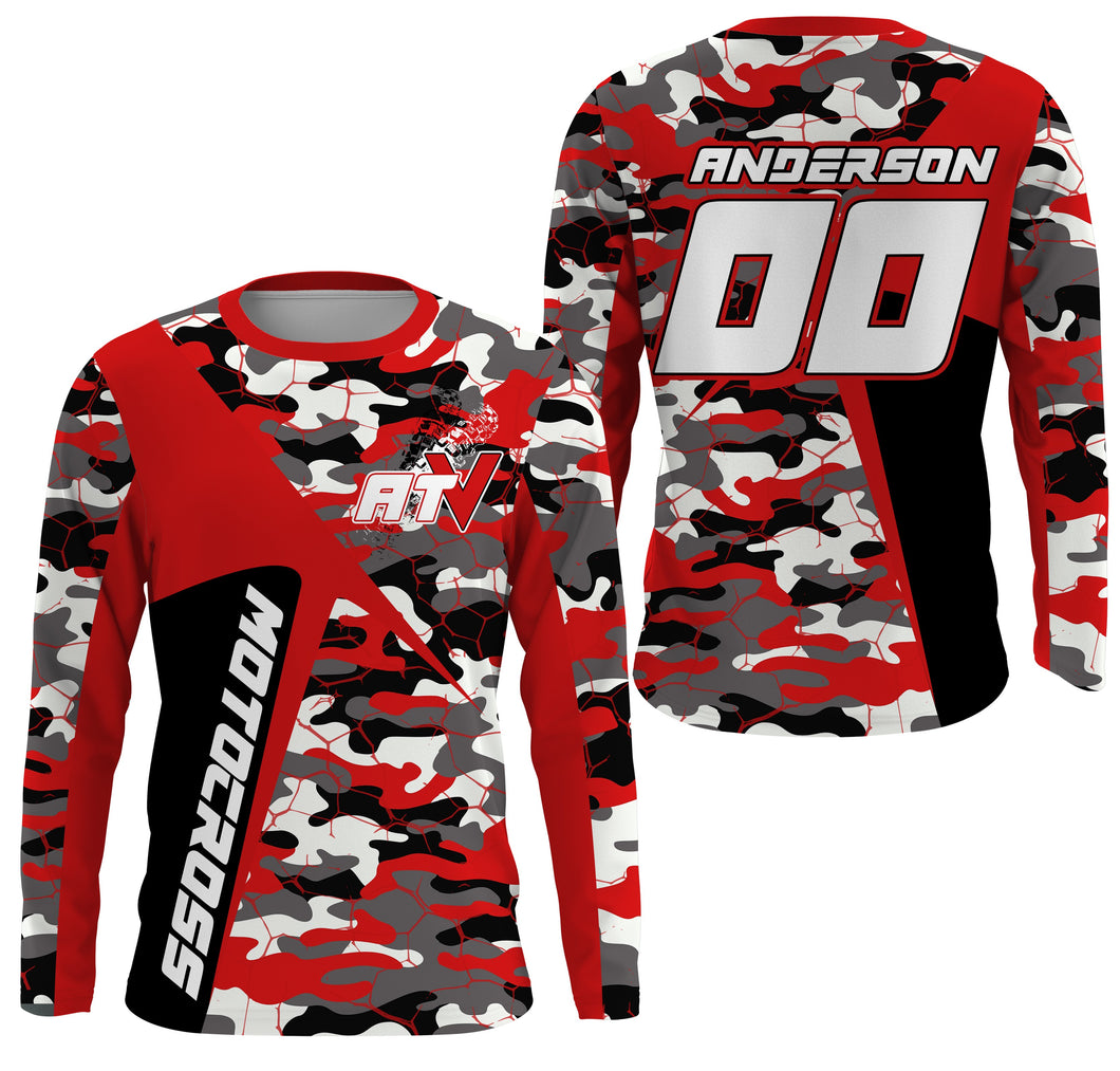 ATV Motocross Jersey Red Camo UPF30+ Custom Adult Youth Quad Bike Off-Road Jersey ATV MX Shirt PDT644