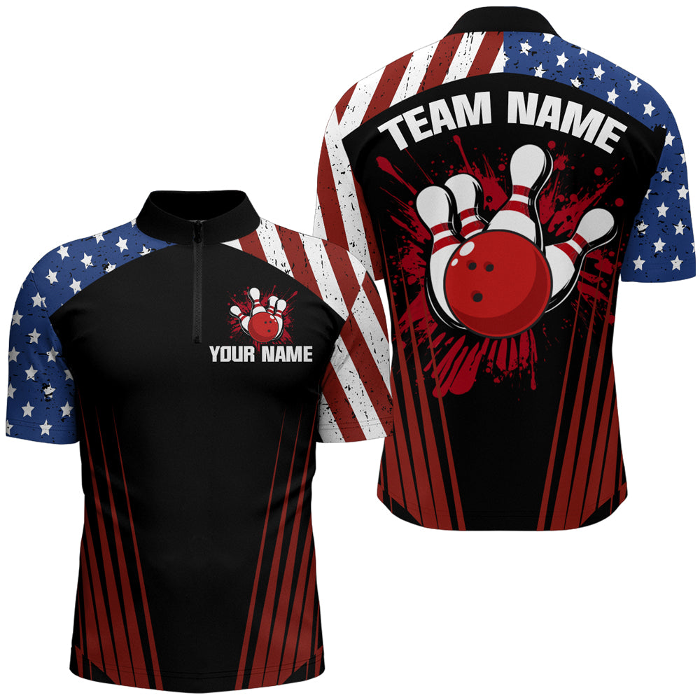 Patriotic Bowling Quarter-Zip Shirt Men Women Personalized Bowling Jersey Team BDT498