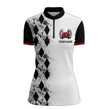 Load image into Gallery viewer, Personalized Bowling Quarter-Zip Shirt Women Strike Bowling Jersey Team White Bowling Shirt BDT256