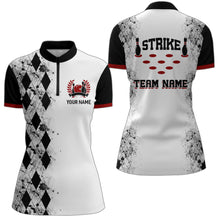 Load image into Gallery viewer, Personalized Bowling Quarter-Zip Shirt Women Strike Bowling Jersey Team White Bowling Shirt BDT256