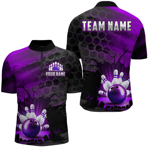 Custom Purple Bowling Shirts For Men & Women Bowling Team League Jersey Unisex Quarter-Zip BDT533