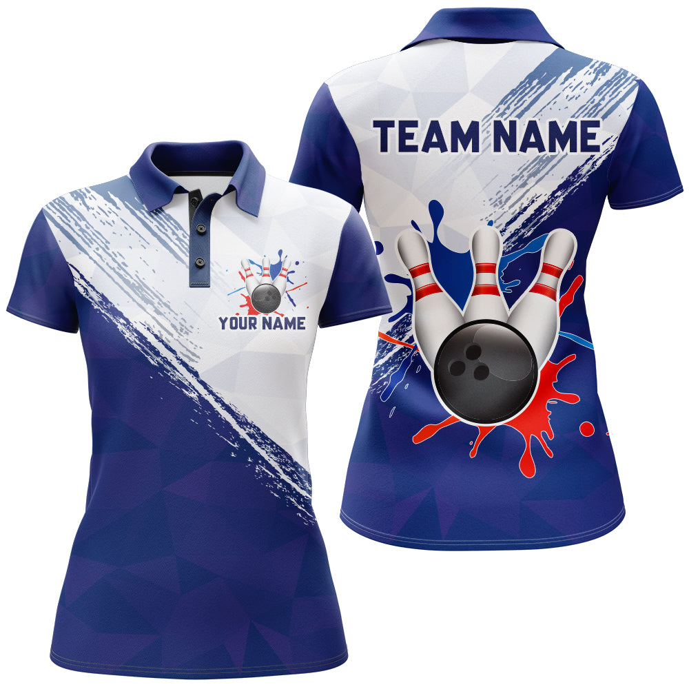 Blue Bowling Polo Shirt For Women Retro Bowling Jersey Custom Bowling Team League Shirts BDT201