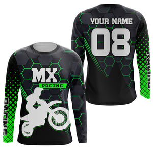 Women Men Kid Motocross Jersey Personalized UPF30+ Green Dirt Bike Off-Road Jersey MX Racing Shirt PDT660